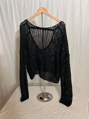 Francesca's Collections Black Open Knit Sweater Size XL